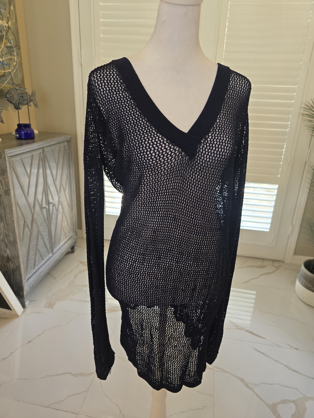 Tommy Bahama Black Open-Weave V-Neck Swim Coverup